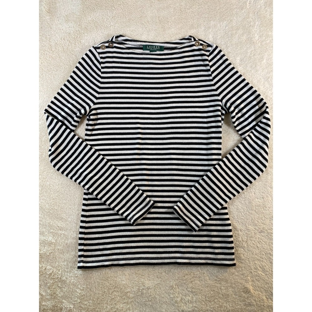 Lauren Ralph Lauren Top Women's SP Black White Striped Boat Neck